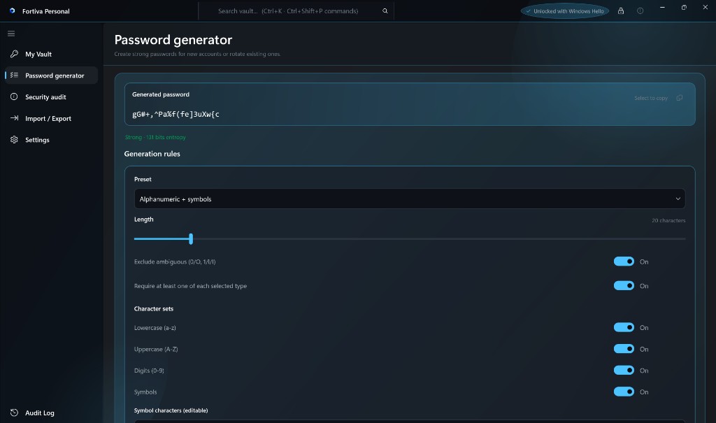 Fortiva password generator